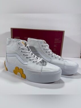 Vans Sk8-Hi Tapered Stackform True White Yellow Flower Chunky Sneakers Women 9.5